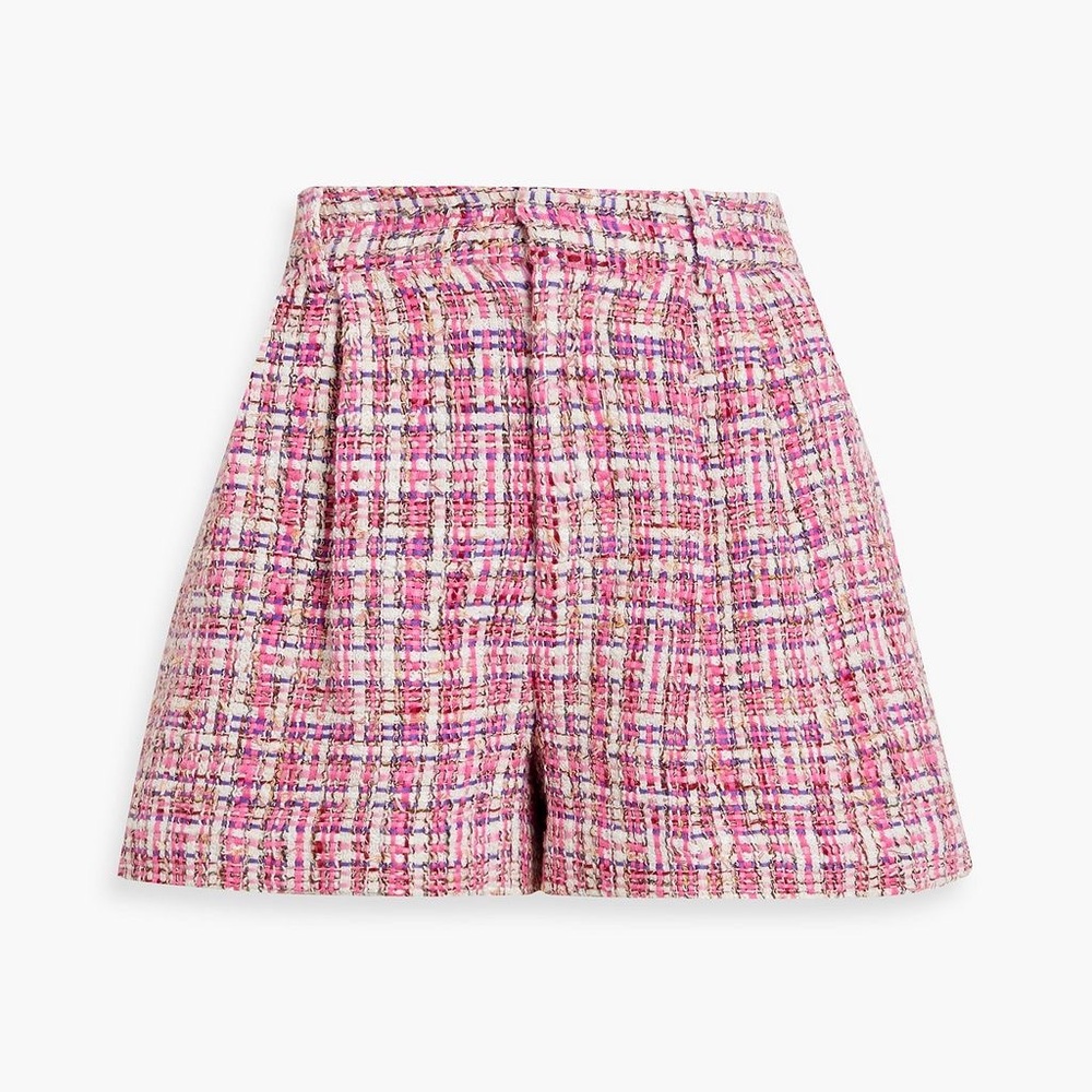 Alice + Olivia Pink and White High Waist Tweed Shorts
